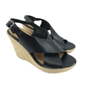 American Eagle Wedge Sandals Womens 8.5 Black Espadrille Ankle Strap